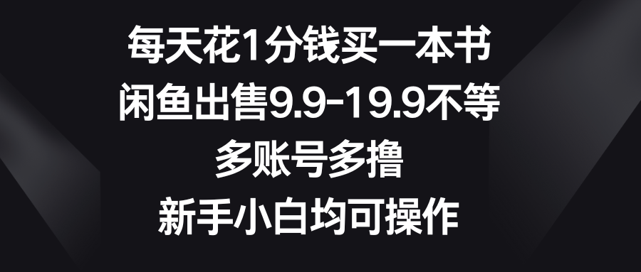 每天花1分钱买一本书,闲鱼出售9.9-19.9不等,多账号多撸,新手小白均可操作